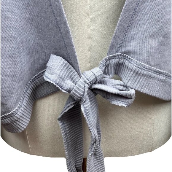 PILCRO Anthropologie Open Tie Back Cotton Sweatshirt Lavender Gray XL Distressed - Picture 8 of 15